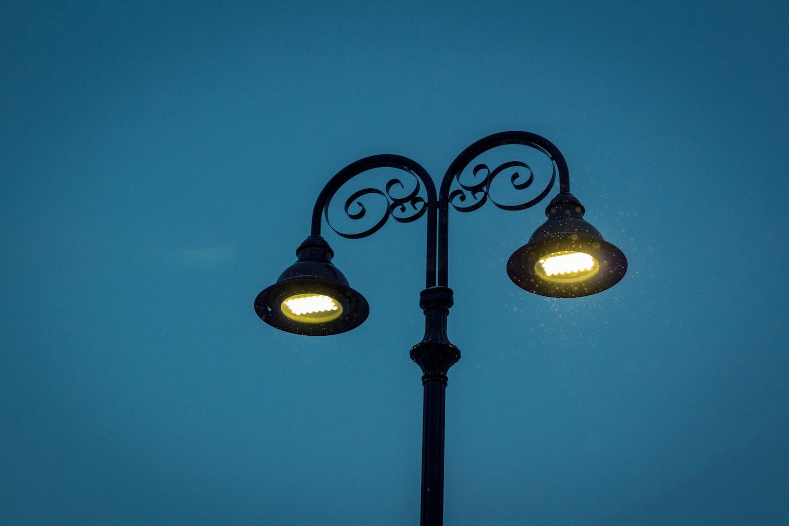 black dark sky friendly street lights turned on during night